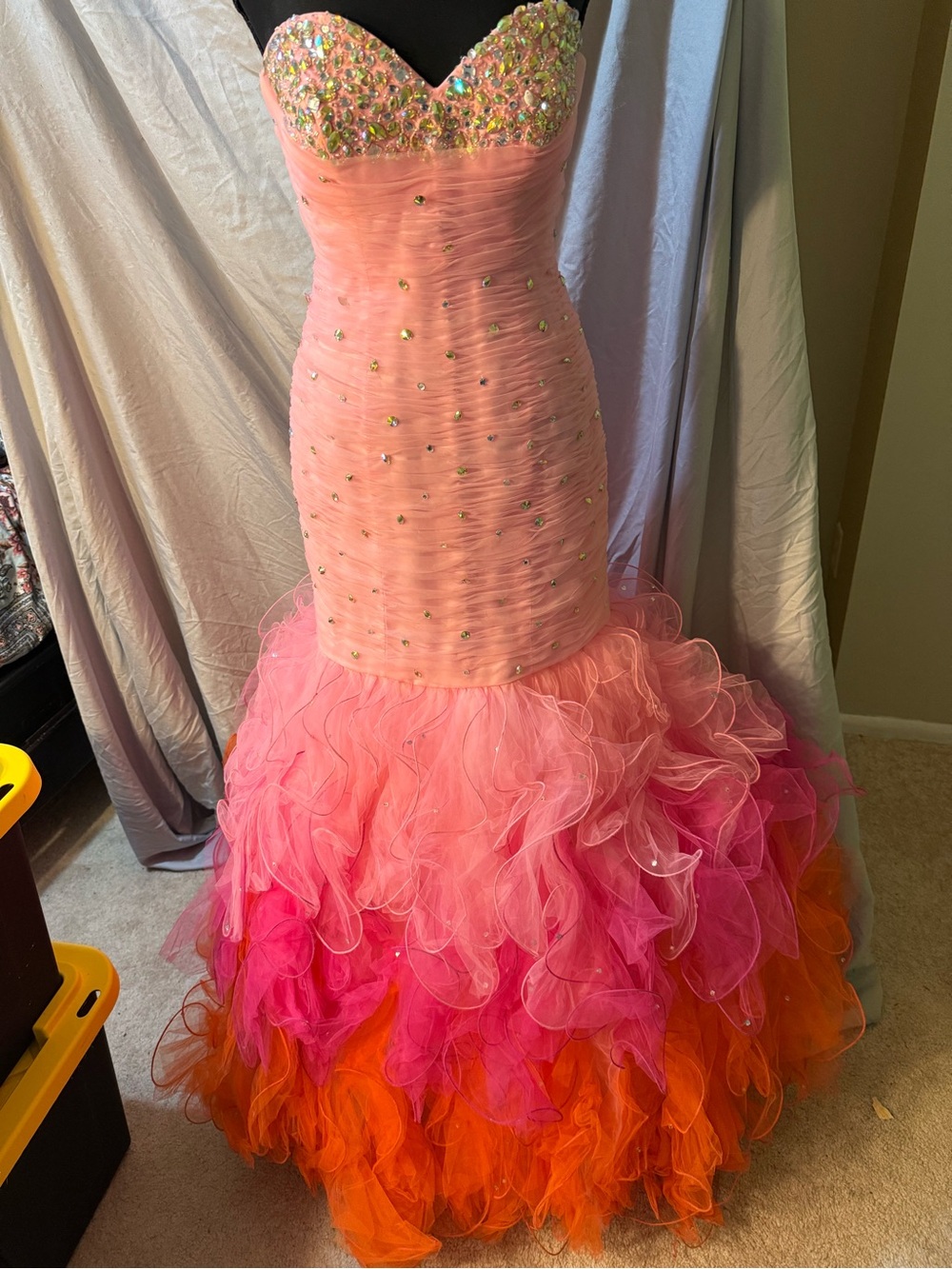 Ombre Ruffle Mermaid Formal Dress — Pink & Orange